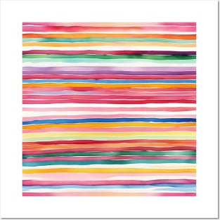 Colorful horizontal watercolor striped pattern Posters and Art